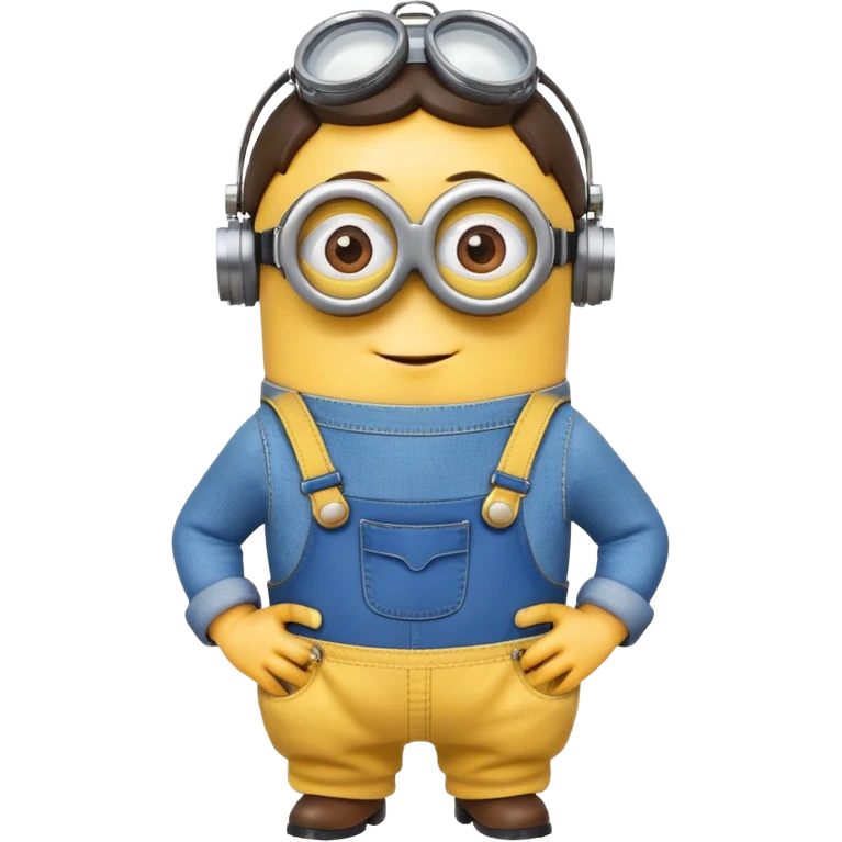 yellow minion with one eye, goggles, blue overalls emoji