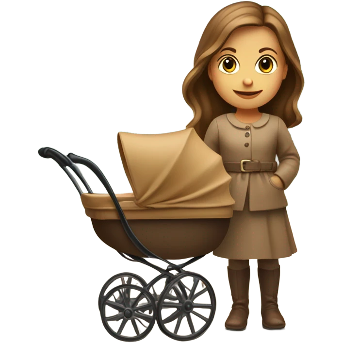 slavic beautiful mother with brown hair. next to caramel baby carriage emoji