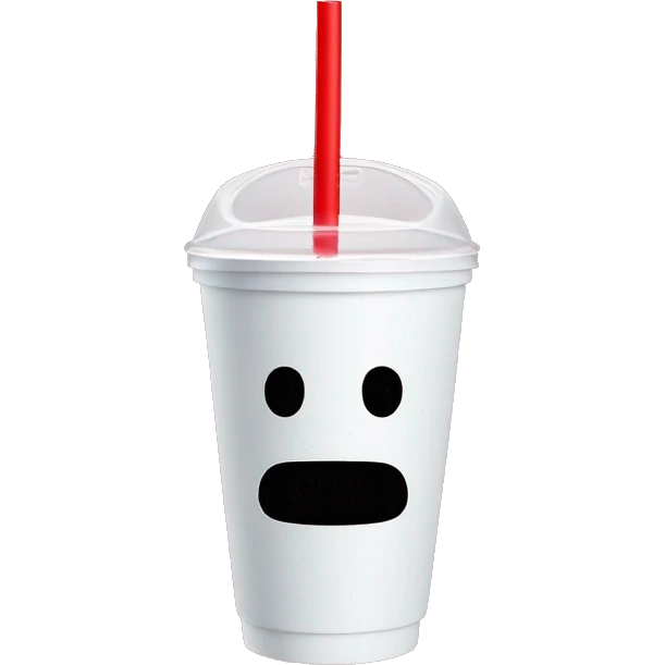 White styrofoam cup with white lid and red straw. No face emoji