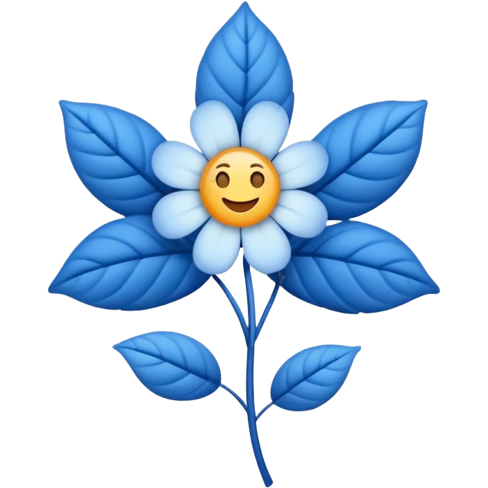 Şekli çiçek gibi ama yapraklar birleşik mavi olan ortasında beyaz bir tik olan emoji emoji