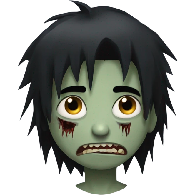 Boy, zombie, black hair, medium long, emo, shaggy, dark, spooky, creepy expression emoji
