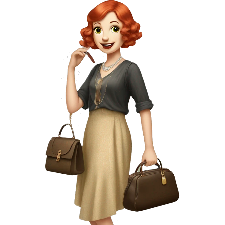 1920s girl with red hair holding a purse  emoji