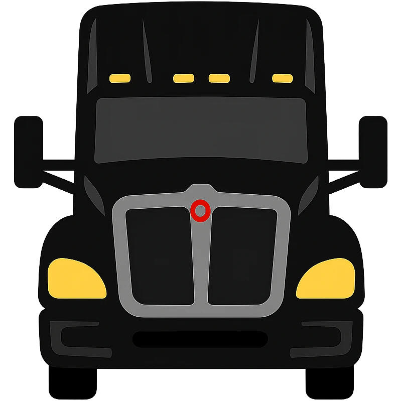Convert the image of a black Kenworth T680 truck with a lightning background into a simple emoji-style icon. Focus on the truck only, remove the background, and keep details minimal and bold, suitable for an emoji style. emoji