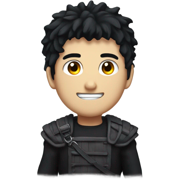 a guy named guts with a black hair from berserk anime with a evil smile emoji