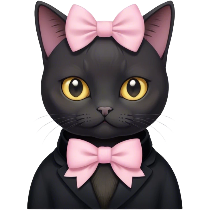 
short-haired black British cat with pastel bow emoji