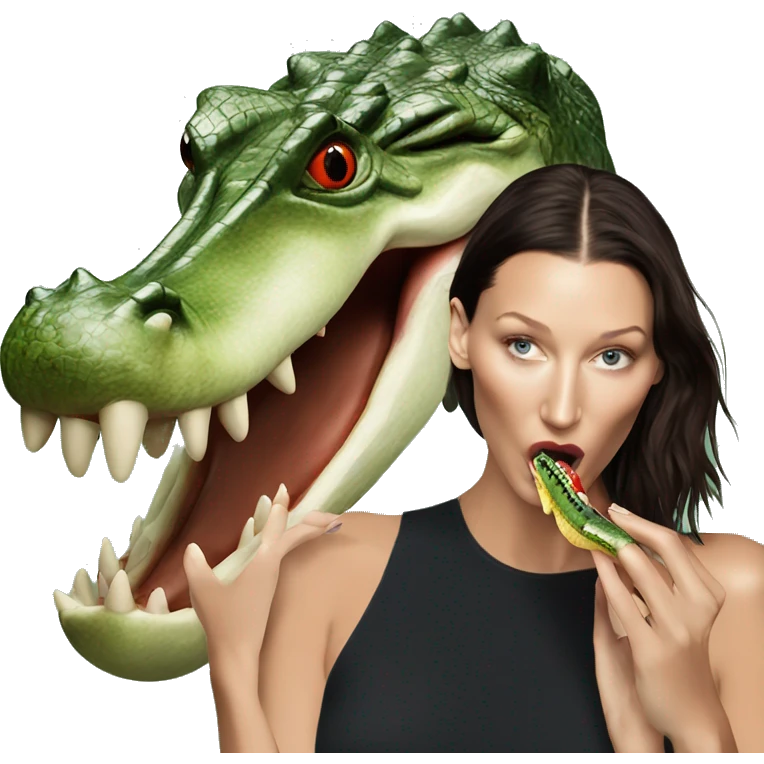 Bella Hadid eating a crocodile  emoji