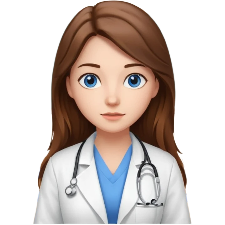 pretty female nursing student with long brown hair, blue eyes inside a classroom at university emoji