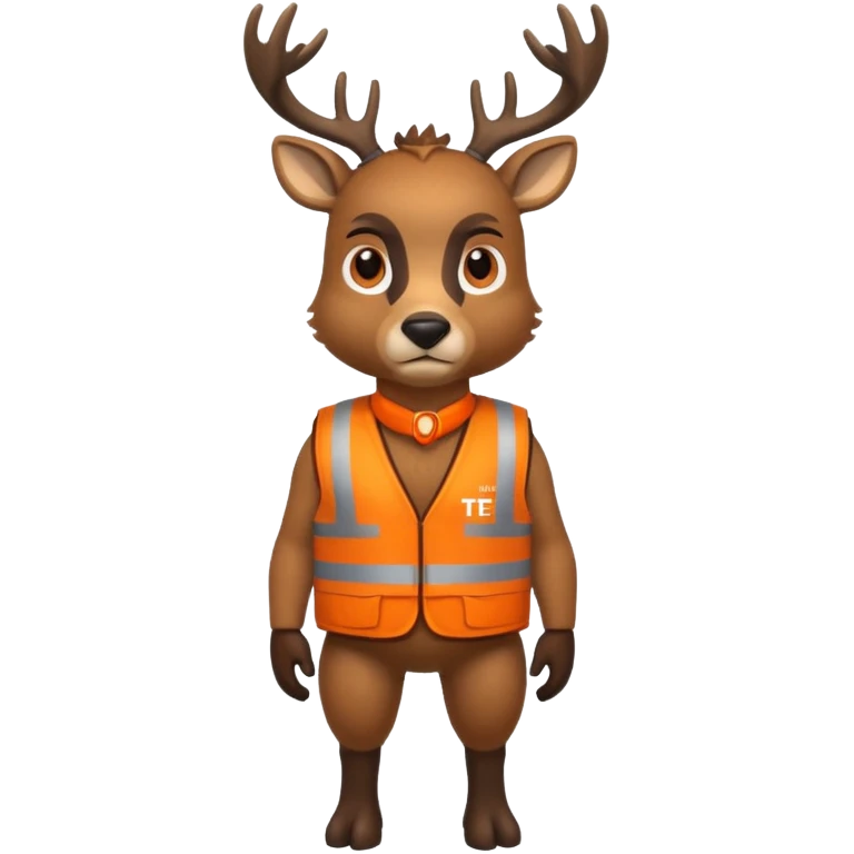 crea un venado de cuerpo completo que lleve un chaleco color naranja y que el chaleco lleve en el lado izquierdo el nombre de (telamon), hazlo mas rudo emoji