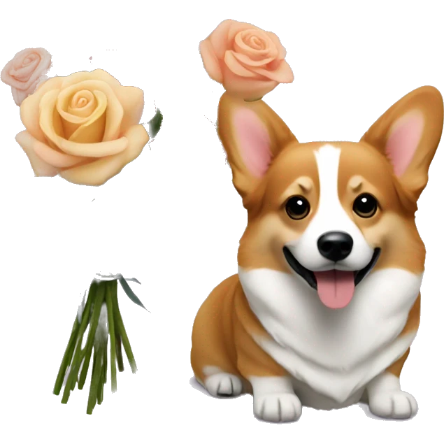 Small rose bouquet next to a corgi emoji