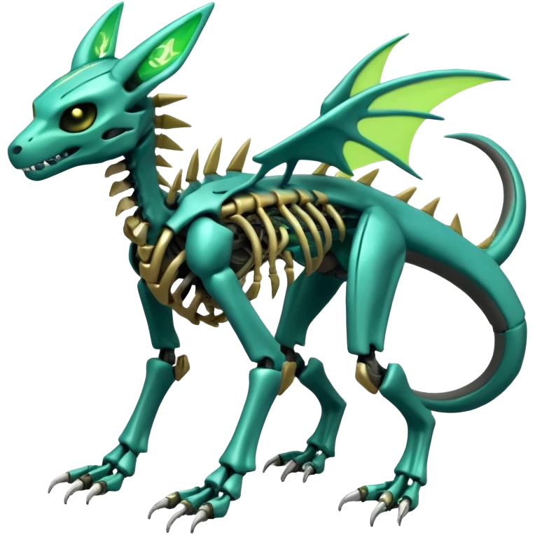 futuristic neon-like-green Skeleton-Cyborg-Manectric-Electrike-Salandit-Cubone-Umbreon-Marowak-Draco-Fakémon-hybrid-creature (full body), 4 legs emoji
