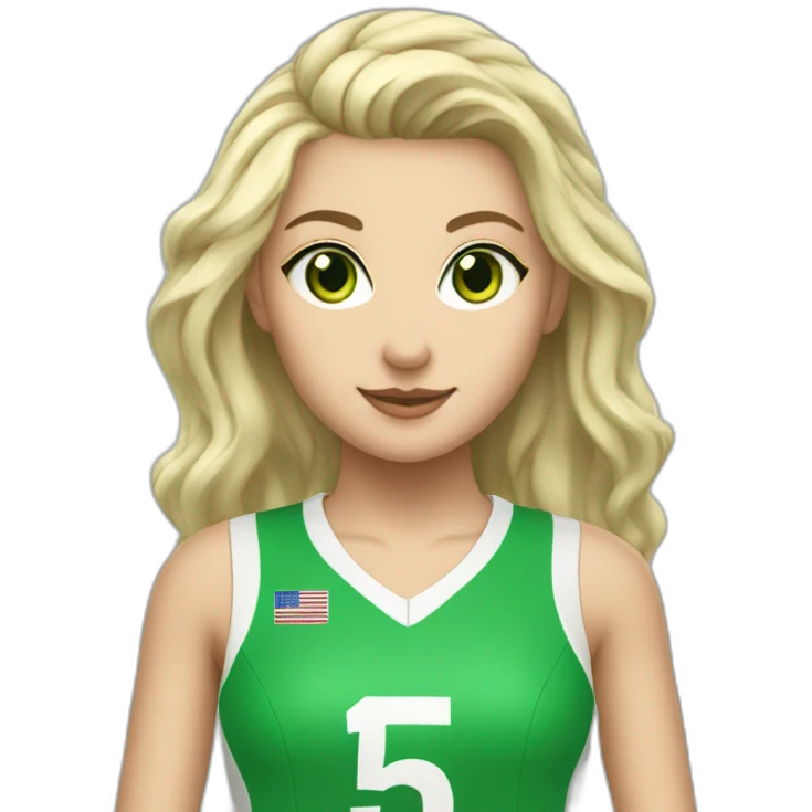 ash blonde girl with green eyes plays volleyball trikot number 15 emoji