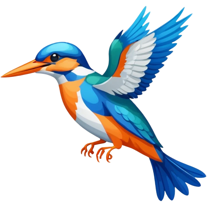 Create an abstract 2D outline of flying kingfisher. Do make it too detailed but make it recognizable. Keep the number of colors limited to only 5 distinct colors.  emoji