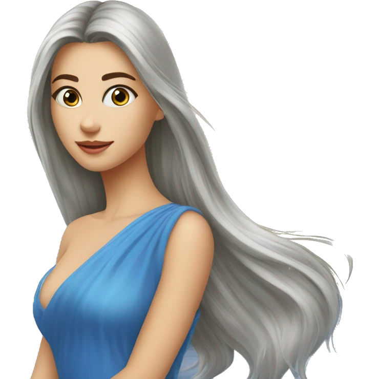 fille châtain cheveux long raide et yeux bleus emoji