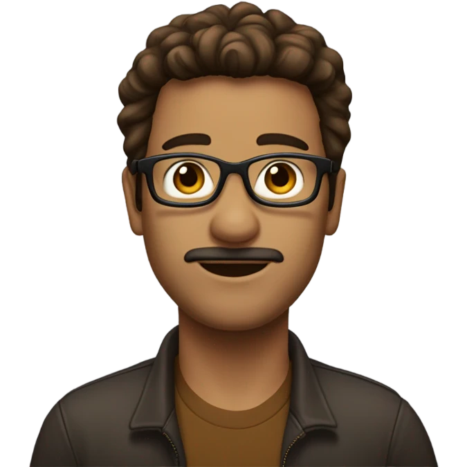 Homme cheveux long marron fon avec lunette et yeux marron emoji