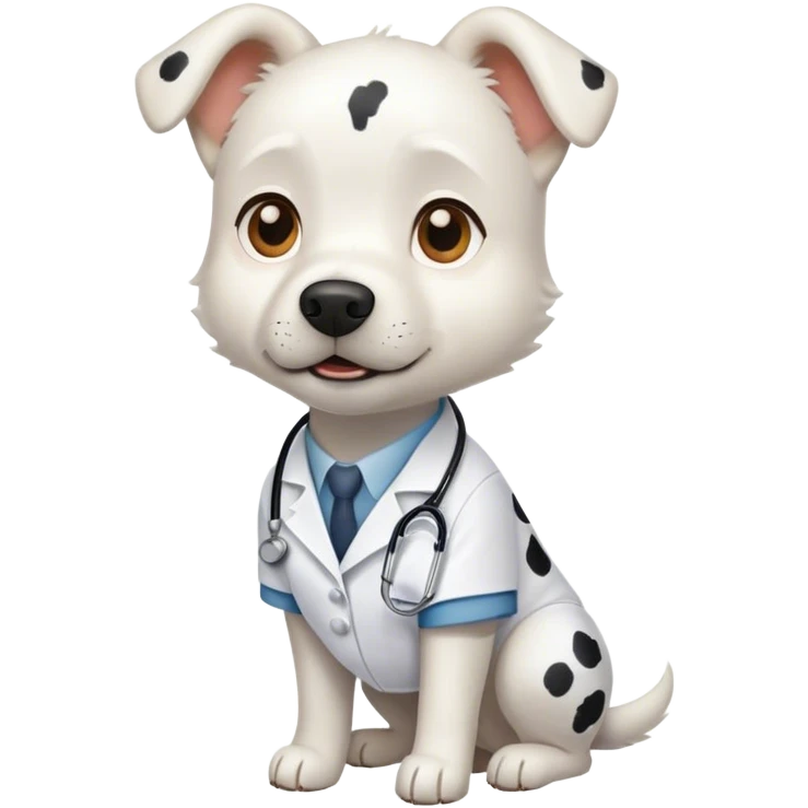 Perro blanco con manchas negras vestido de veterinario  emoji