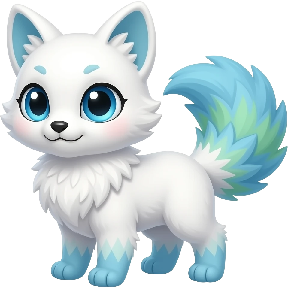 White with sky blue eyes and blue green ombré tail even blue fluffy paws emoji