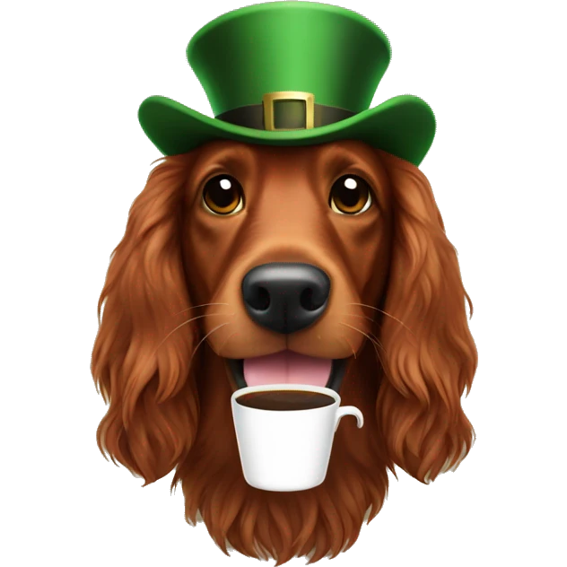 Happy Irish setter with coffee emoji