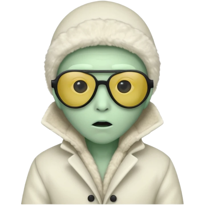 alien, eskimo sunglasses, white coat, suprise emoji