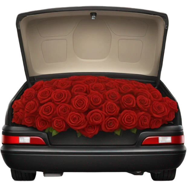 black open car trunk with red roses left in it emoji