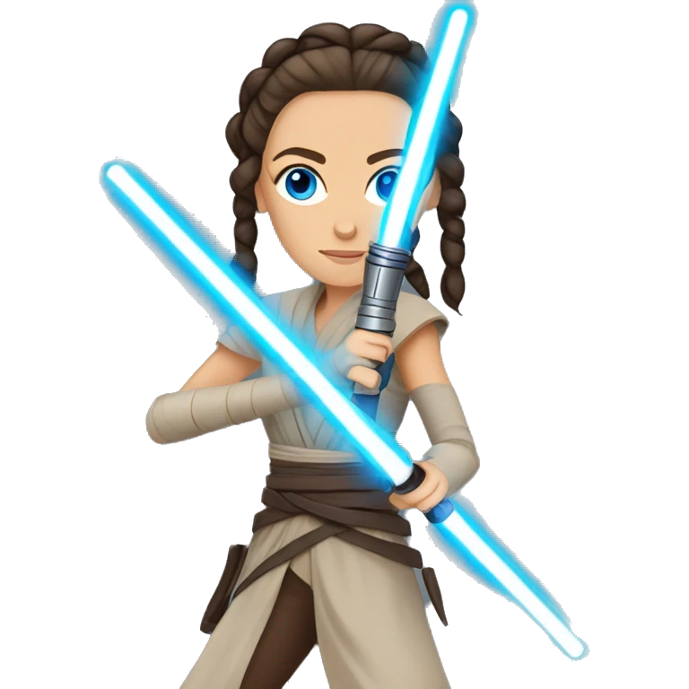 star wars  Rey with blue eyes and long braids holding light saber  emoji