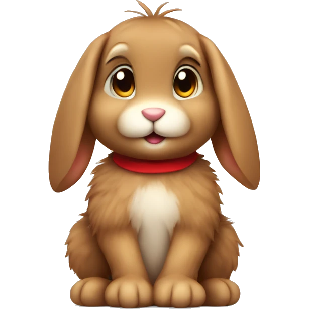 Cute feminine Fluffy brown rabbit teddy wearing red tshirt sitting long floppy ears emoji