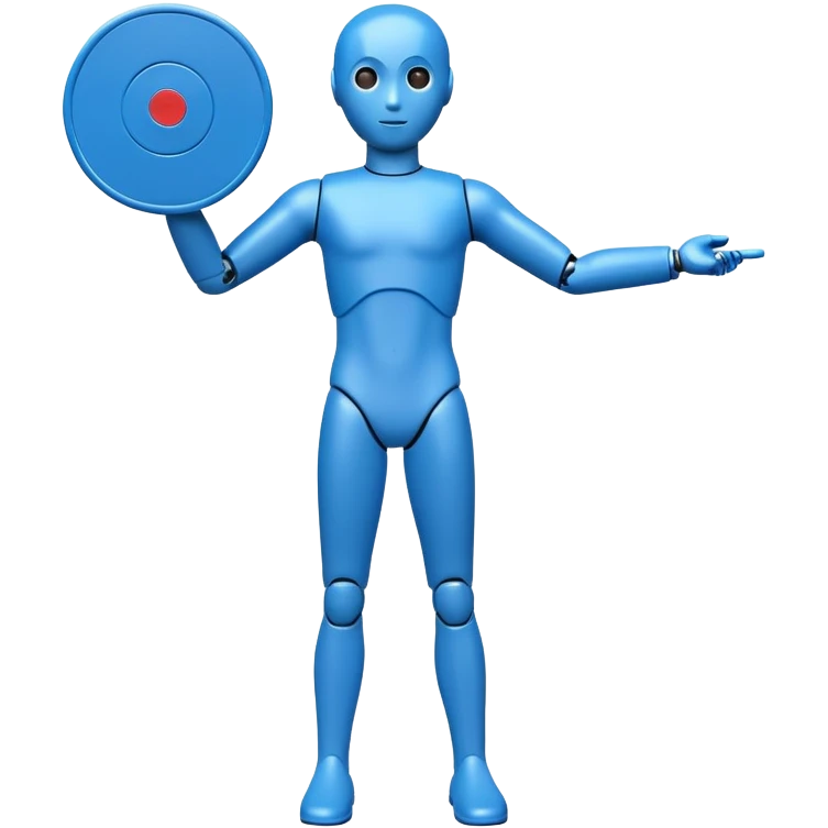blue test dummy with a tracking targets emoji