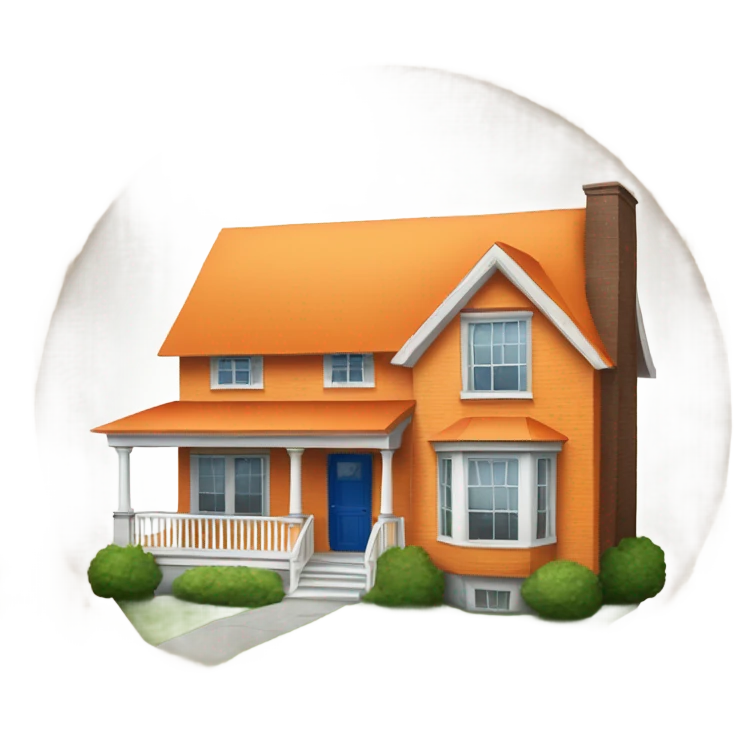 Sapphire colored ranch style house, orange front door the the letter “S”  emoji