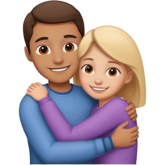 Texte ´Gros câlin’, en dessous un homme fait un câlin à sa sœur.  emoji