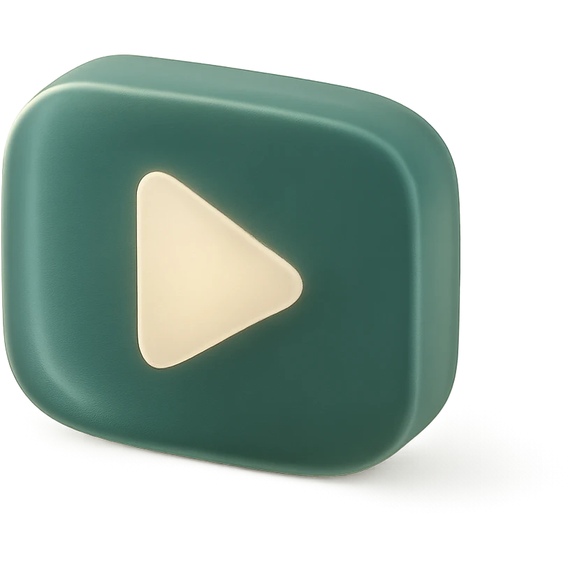 YouTube logo, natural shape: rounded rectangle with dark green fill, play triangle light beige, minimalism, matte effect emoji