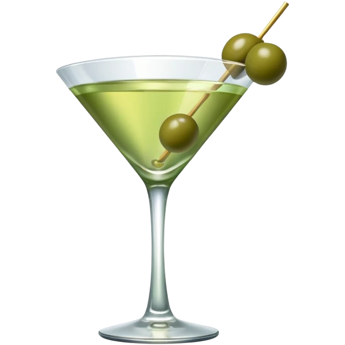 martini with 3 green khaki olives all at the same stick and same size . liquid should be a clear color like water kinda  emoji