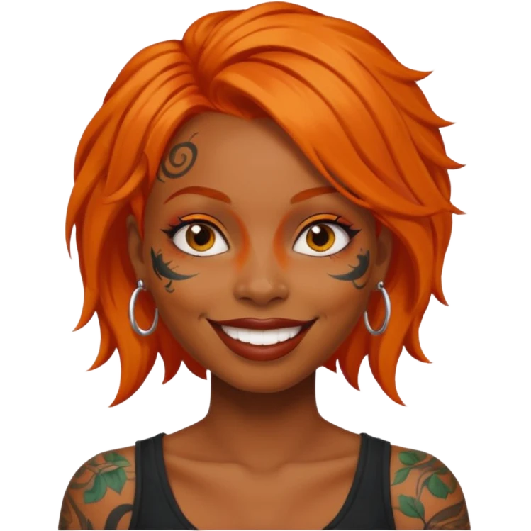 black woman with tattooed faces and orange hair emoji