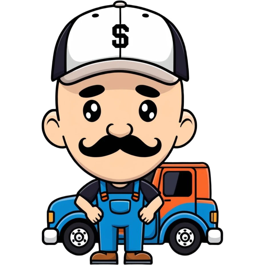bald truck driver with a mustache and a baseball cap emoji