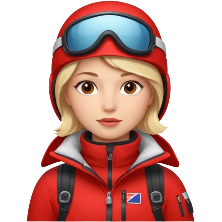 Luxury blonde model, brown eyes, polar explorer, red clothes, skiing outfit emoji