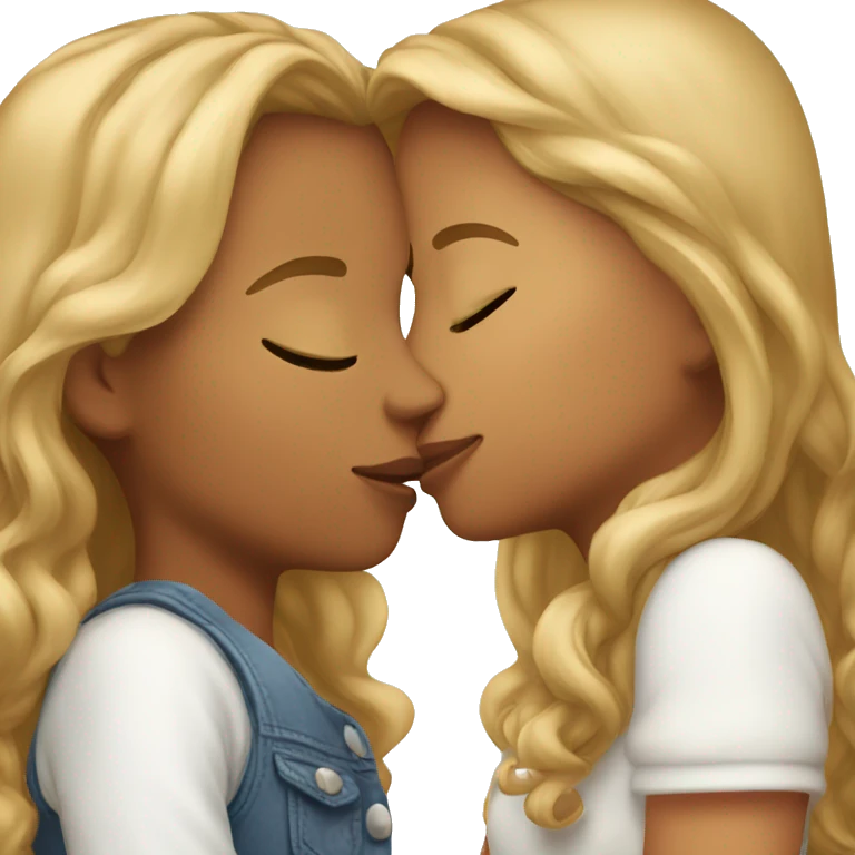 2 girl kissing one tanned the other white emoji
