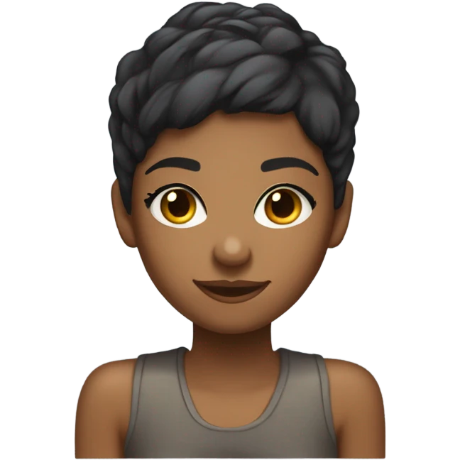 graphic designer cute black girl with light brown skin, short pixie cut hair, typing on computer and winking at the camera.  emoji
