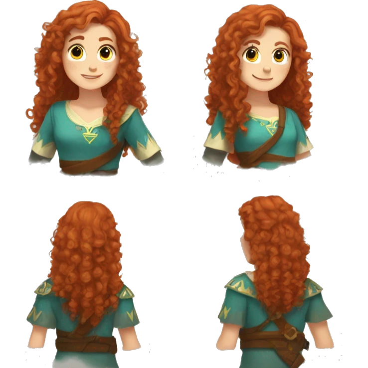 a white girl with long red curly hair and freckles, cosplaying Zelda posing and smiling emoji