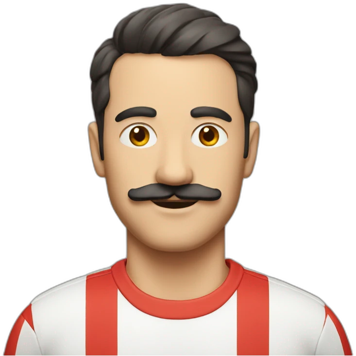 man with red and white stripe t short and moustache emoji