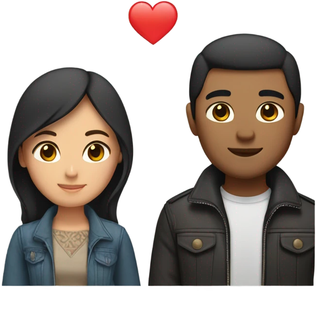 a couple holding hands. the guy has black middle part hair and is Persian and Filipino mix, wearing a jacket. the girl has brown hair white and asian mix, wearing a crop top. emoji
