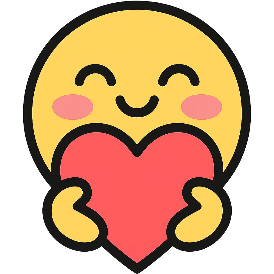 cute loving emoji with blushing cheeks, hugging a heart, playful expression emoji