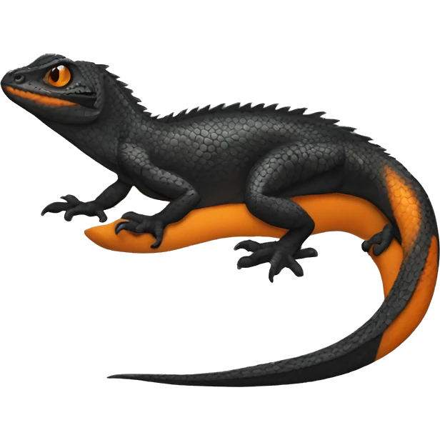 Black Shiny Lizard-Reptile-Raptor-Fakémon with Orange belly Full Body emoji
