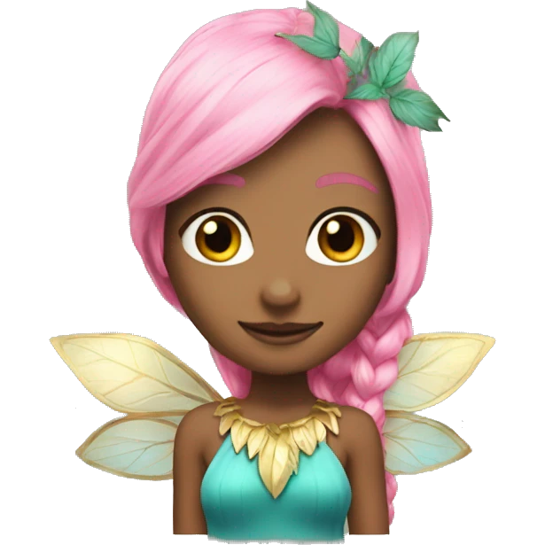 Beautiful, leaf, fairy, gold, turqoise, pink, long pink hair, big wings emoji