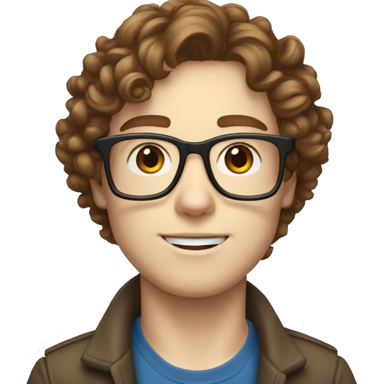 nerd, glasses, blue eyes, pale skin, brown hair, curly hair emoji