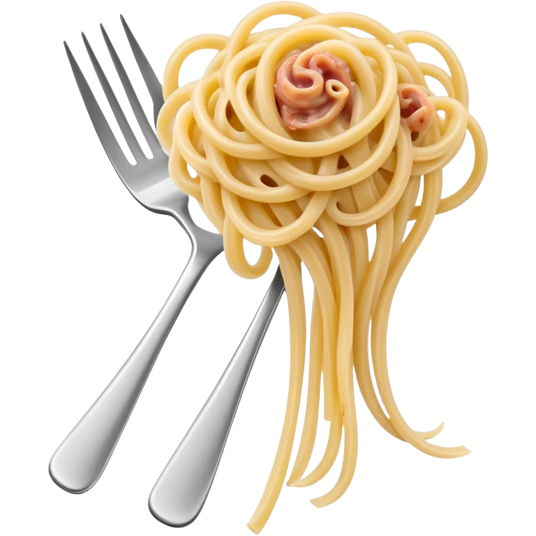Fork with carbonara spaghetti twirled around it, isolated emoji