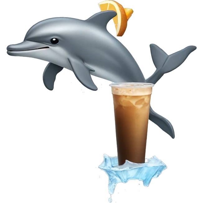 Dolphin drinking iced coffee emoji