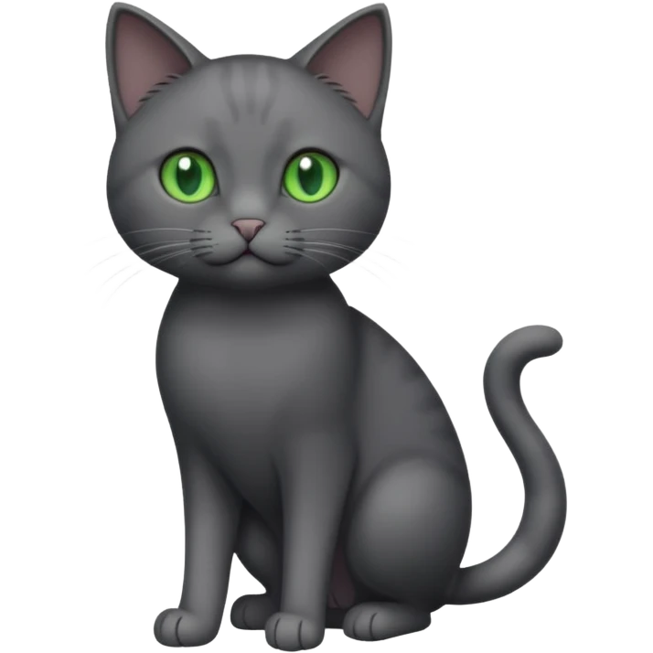 full body solid dark grey cat with green eyes and white paws and white whiskers emoji
