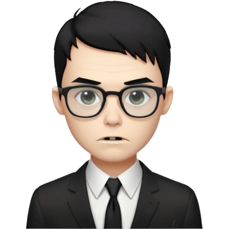 zombie boy black hair e cabelo curto quase careca com camisa social branca e gravata preta, com oculos de grau quadrado emoji