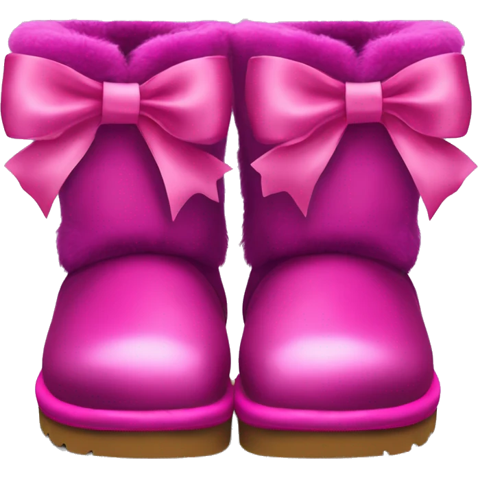 Realistic pair of magenta Ugg fur boots with silk ribbon bows. emoji