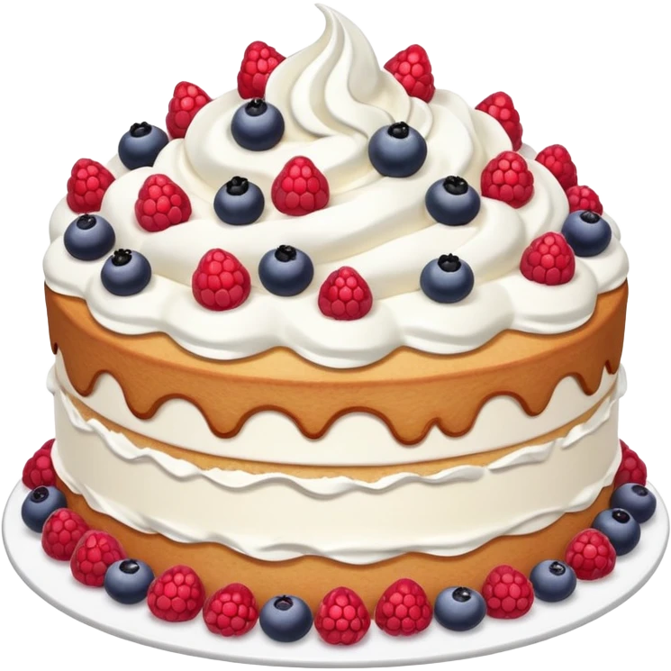 round whipped cream cake decorated with mixed berries emoji