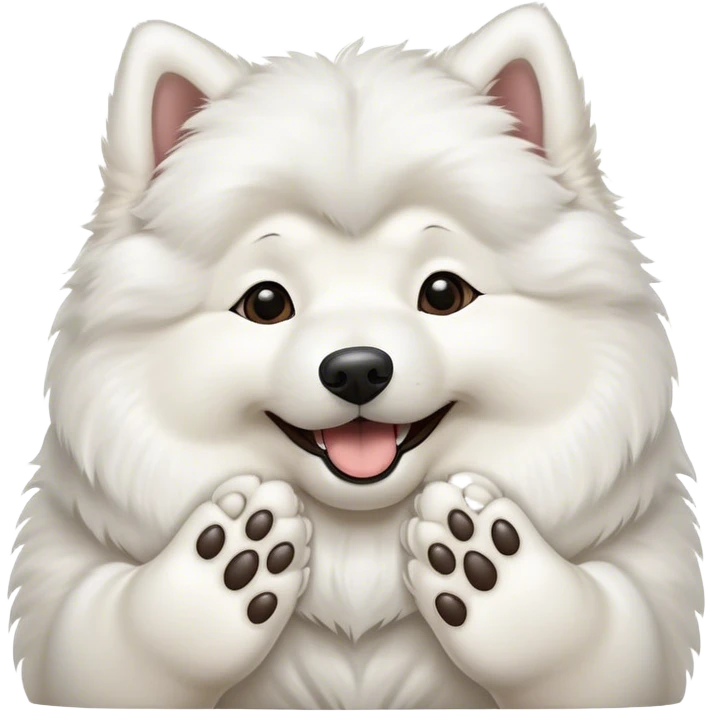white Samoyed covers his mouth with 2 paws emoji