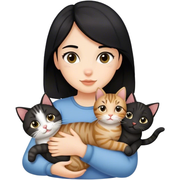The black-haired girl is holding two tabby cats emoji